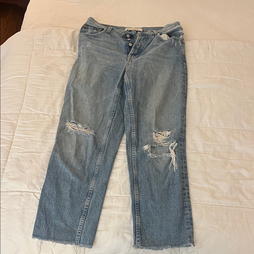 Casual Light Blue Distressed Boyfriend Jeans